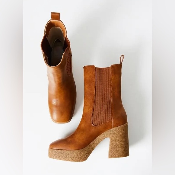 🆕 Brown Platform Lug Sole Ankle Boots Chunky Block Booties - Picture 2 of 6